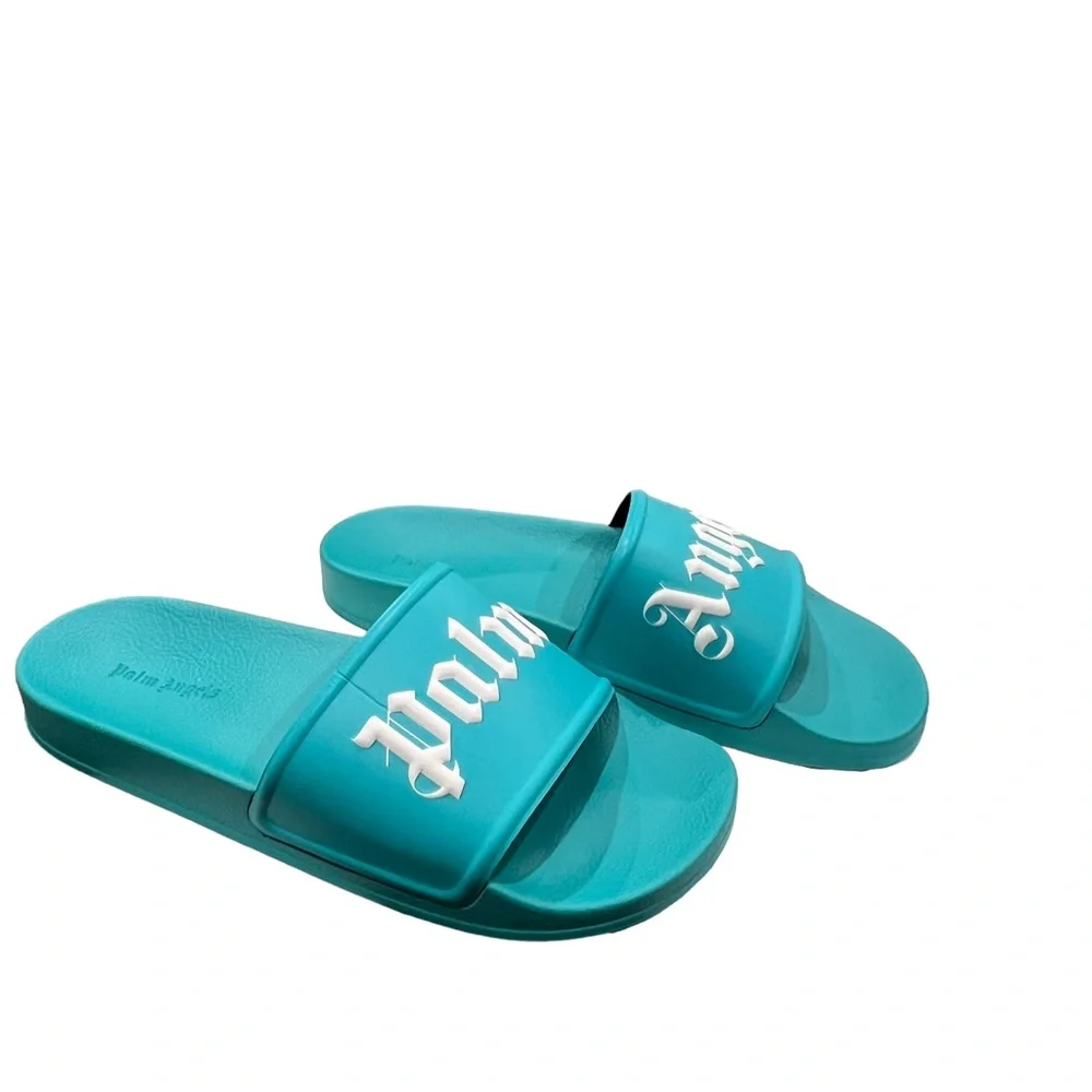 Palm Angels LIGHT BLUE POOL SLIDER LOGO Sandals Men’s Size 10